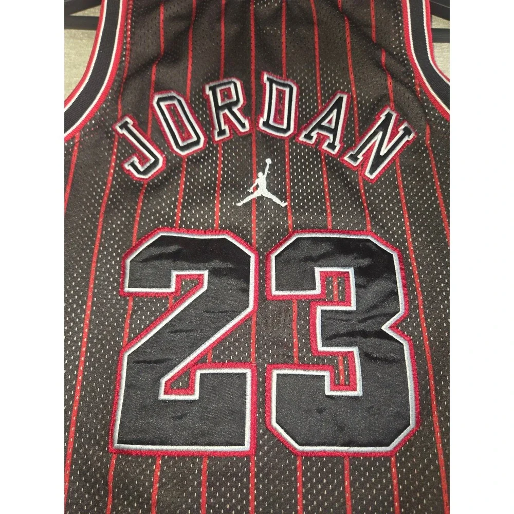 Vintage Jordan Brand #23 Pinstripe Basketball Jersey Black Red Size Youth Small